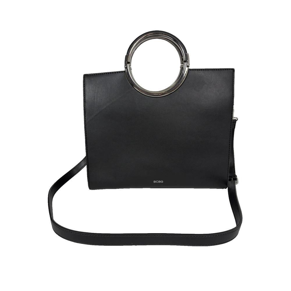 BCBGMaxAzria Black Leather Crossbody Bag with Silver Ring Handles
